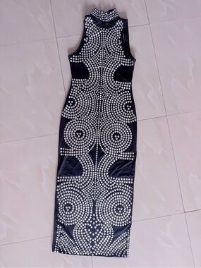 AKIRA Black Maxi Dress with Silver Stud Pattern